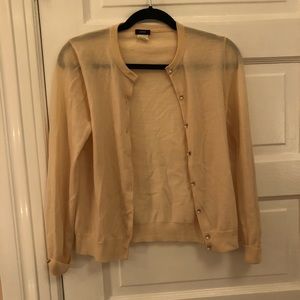 J crew cream cardigan with gems as buttons